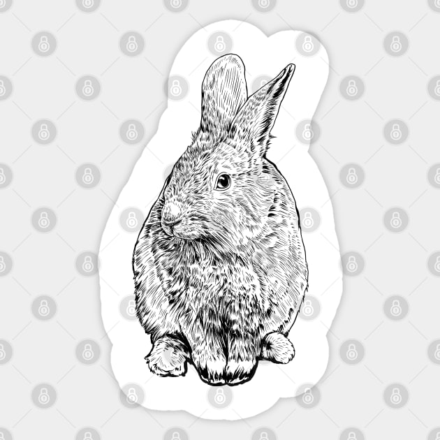 Black and white drawing - rabbit Sticker by Modern Medieval Design